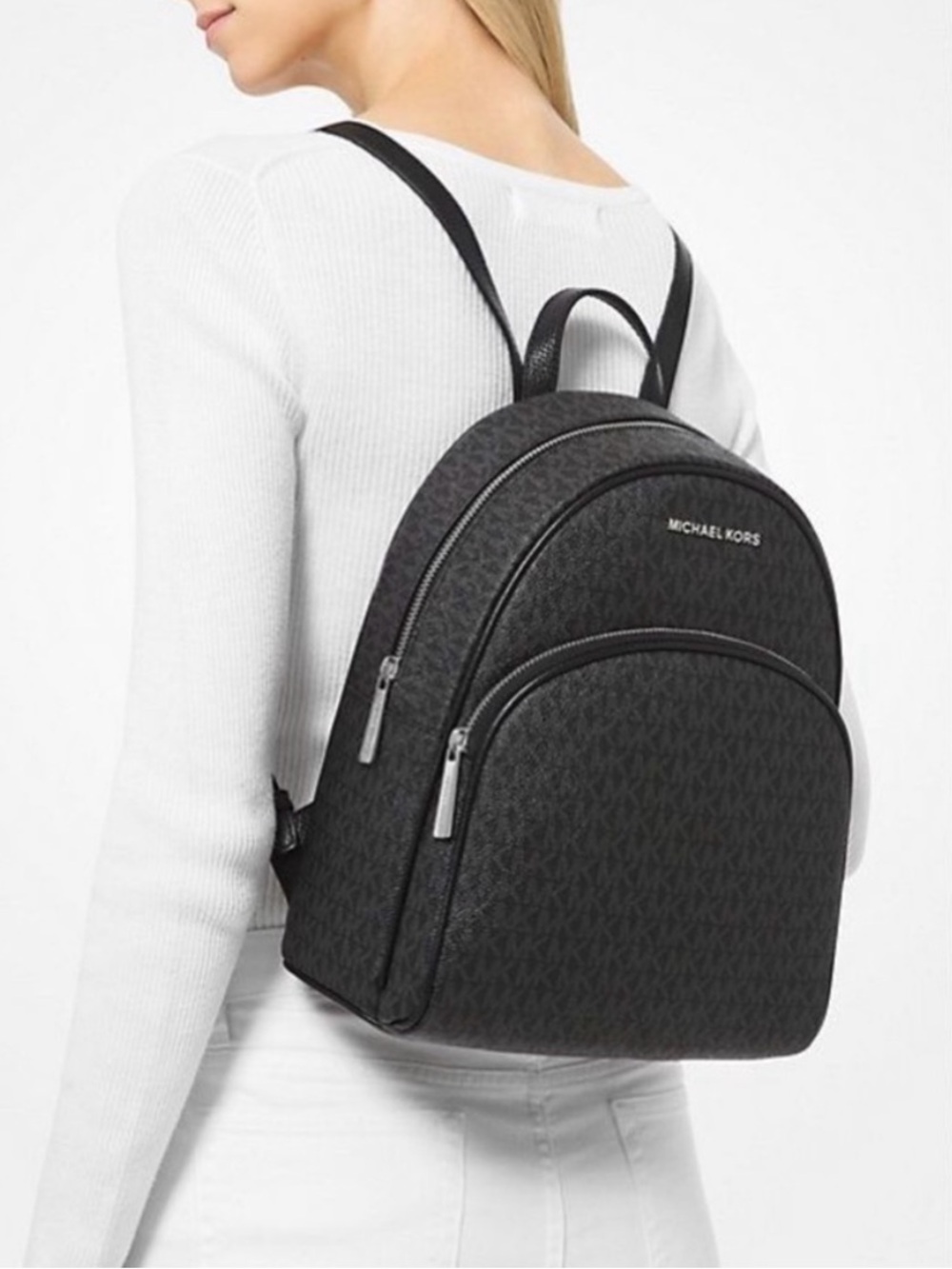Michael Kors Black Structured Backpack with Monogram Print